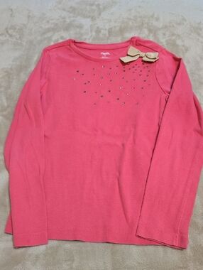 Gymboree Pink Long Sleeve Top with Gold Bow & Studs